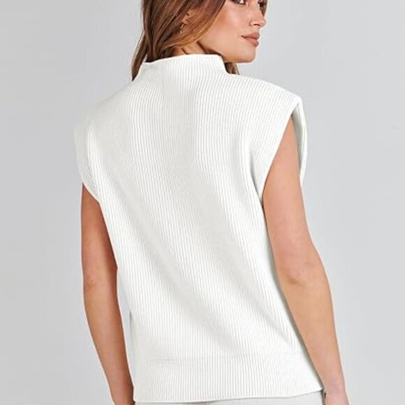 Women's Mock Neck Sleeveless Sweater Vest Old Money Knit Minimalist Fall - Picture 3 of 6